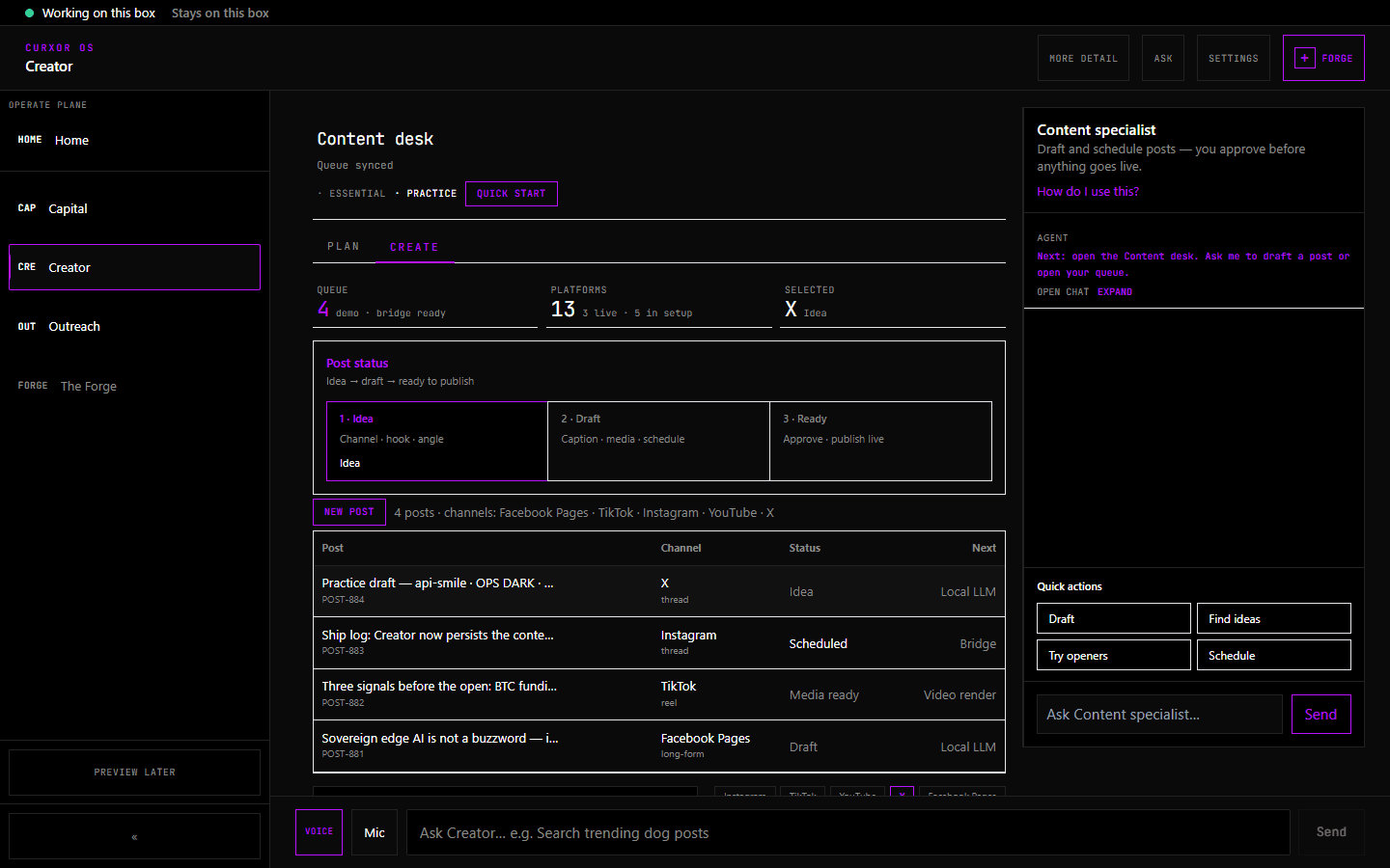 Creator Go Live and queue