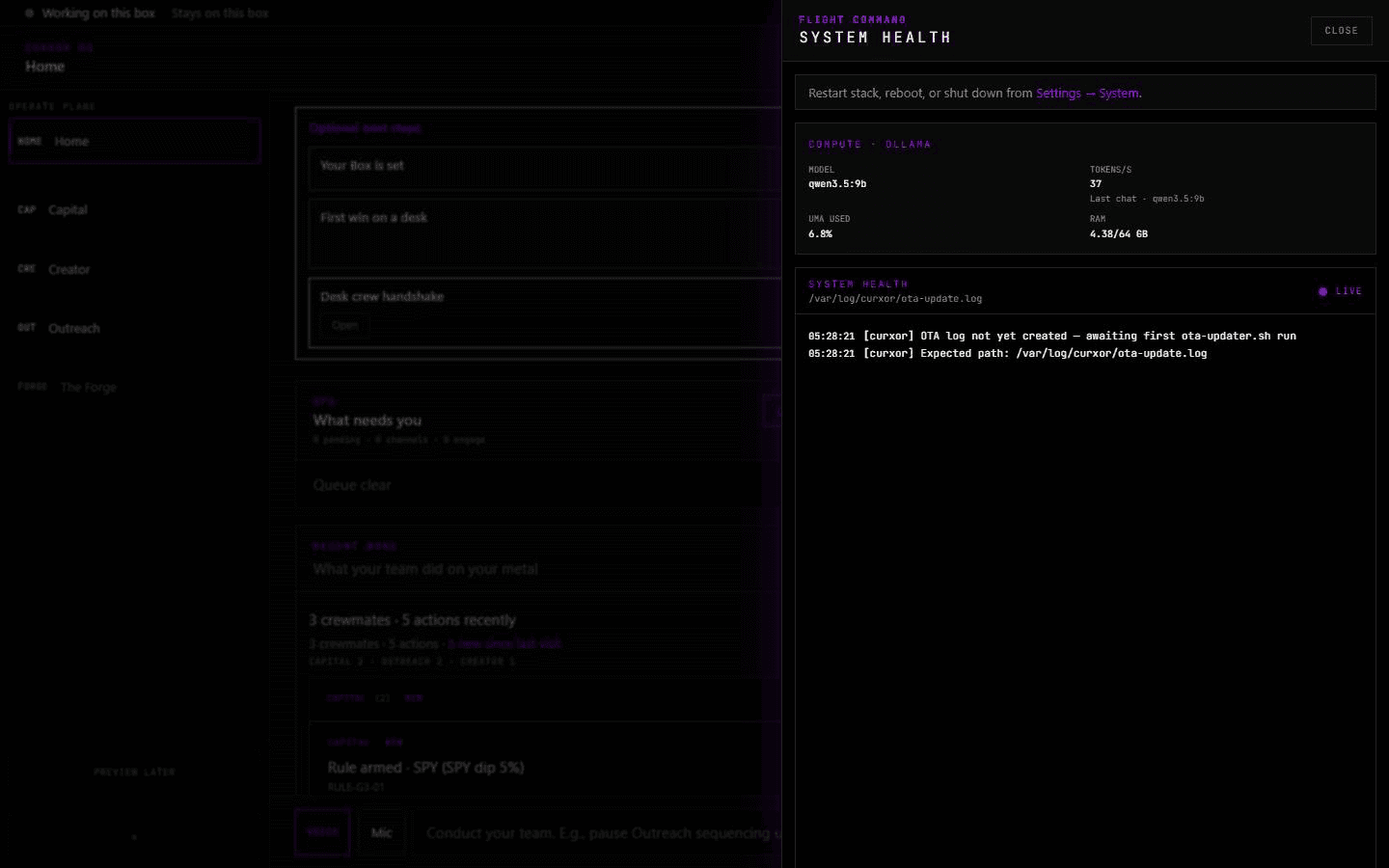 System Health · tok/s